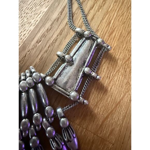 Handcrafted Tharu People Silver Alloy Multi-string Chain Bib Necklace - Picture 6 of 7